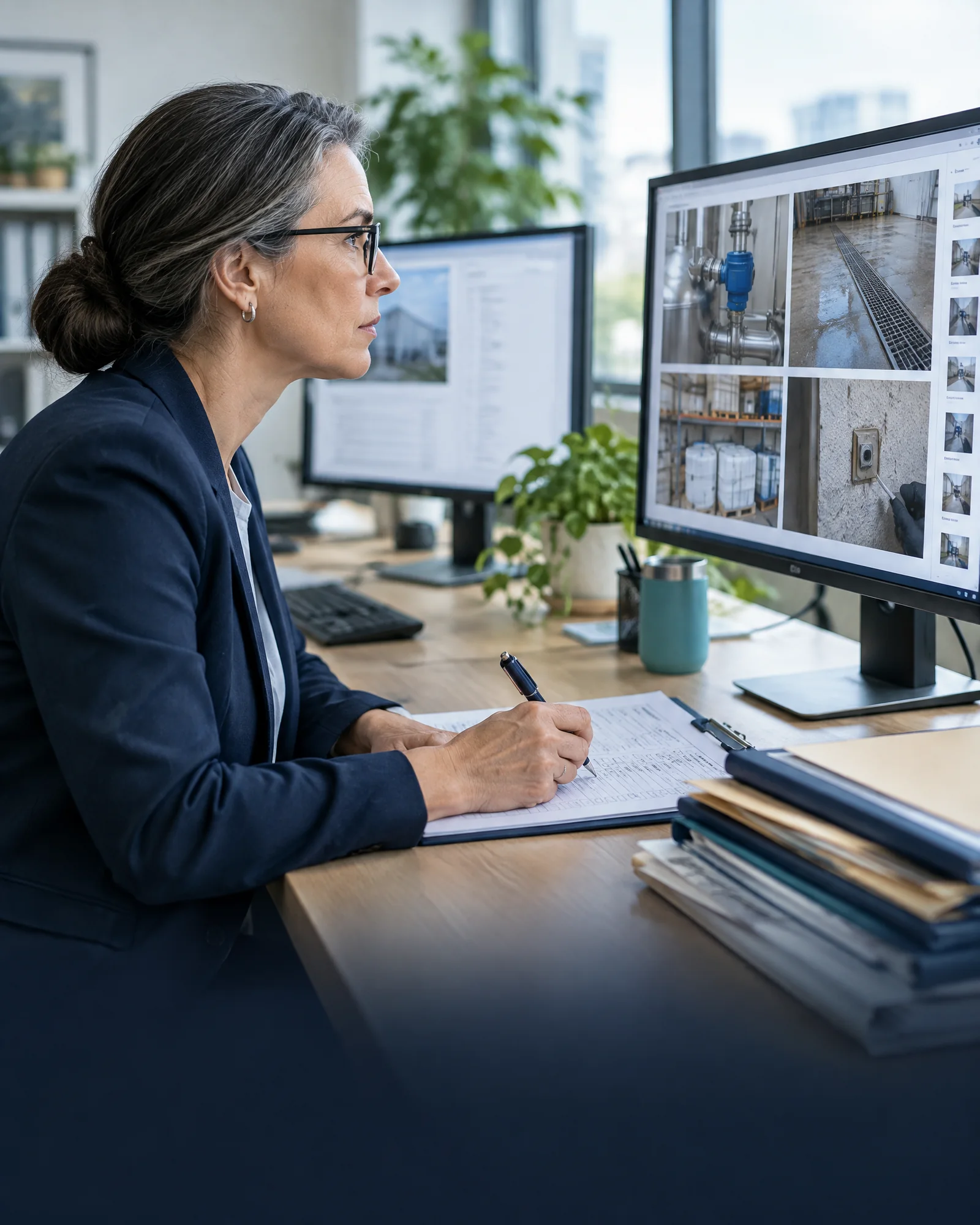 Certification reviewer examining audit findings and evidence