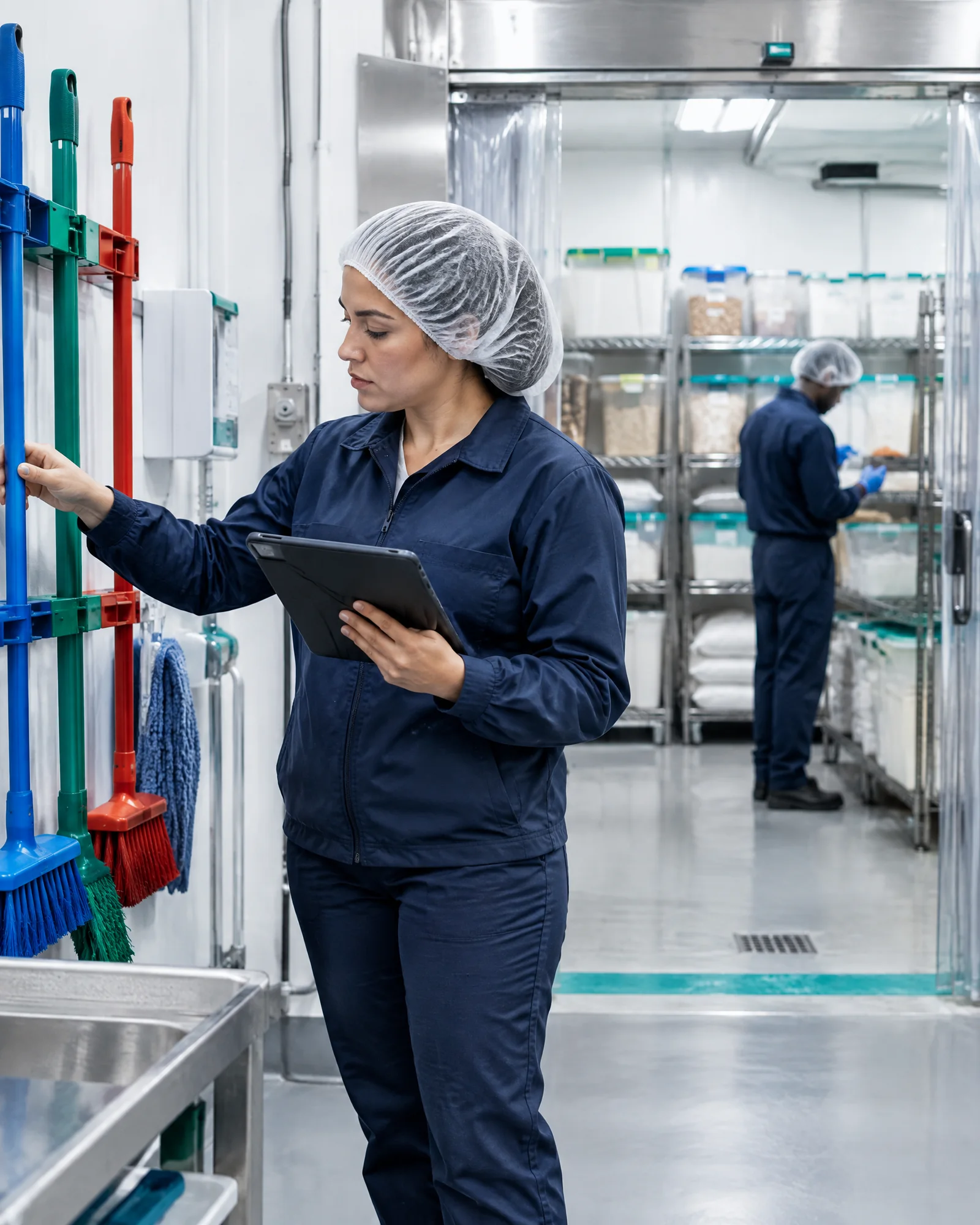 Quality lead reviewing sanitation and allergen-control practices in a food facility